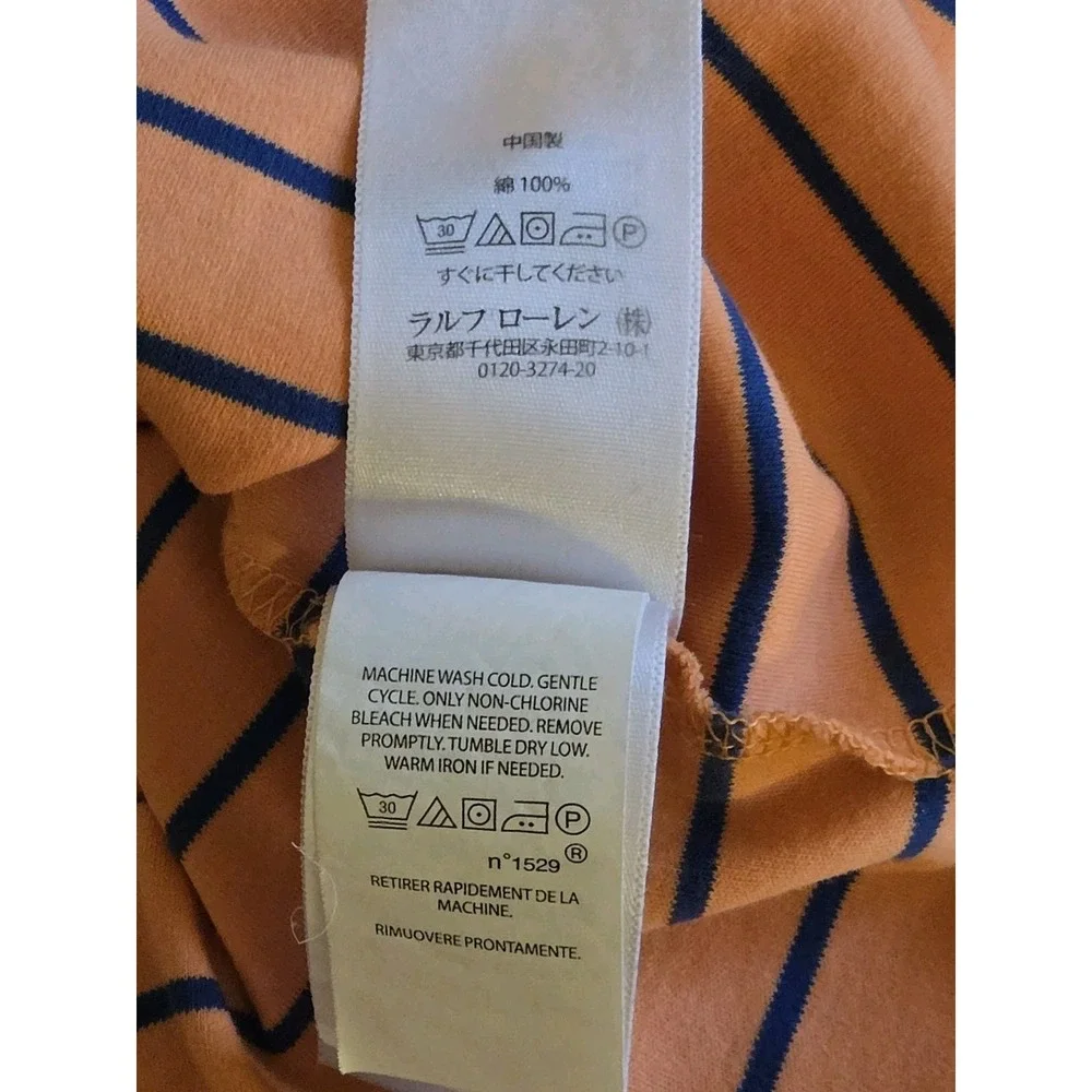 Polo Ralph Lauren Mens Large Classic Fit Orange With‎ Blue Stripes